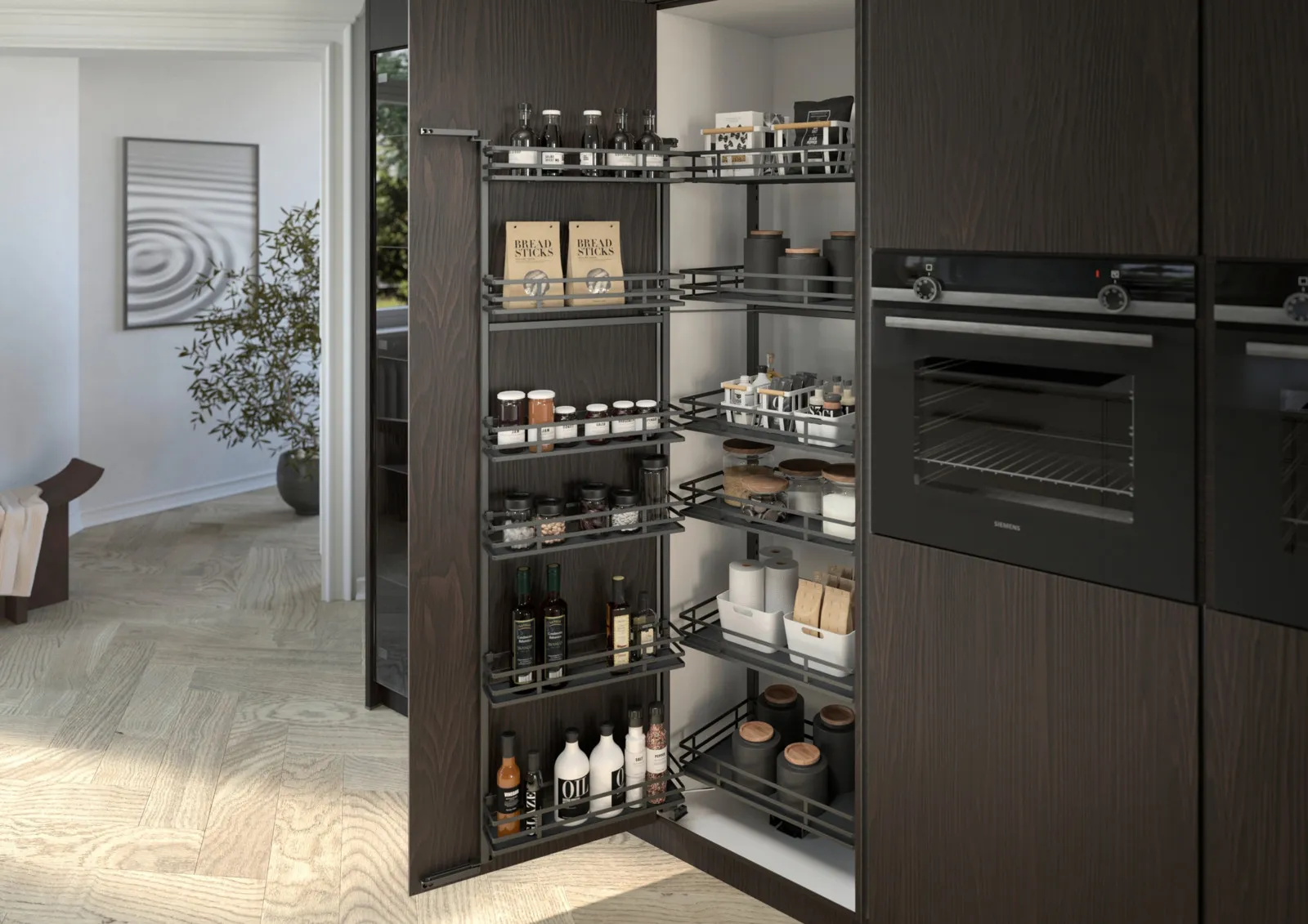Hettich präsentiert intelligente Stauraumlösungen mit modularen Systemen.